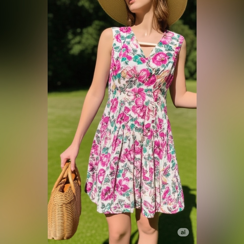 HOMEMADE | Floral Cottage Core Homemade Vintage Women's Dress